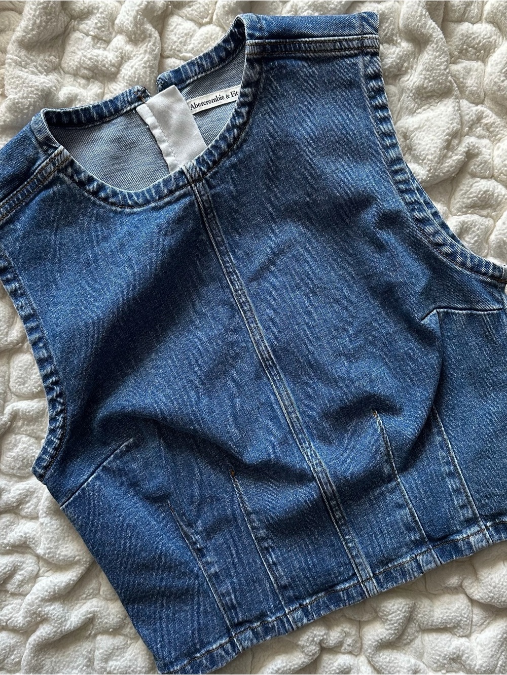 Abercrombie & Fitch Denim Shell Tank Crop Top, Size Small - Picture 3 of 5
